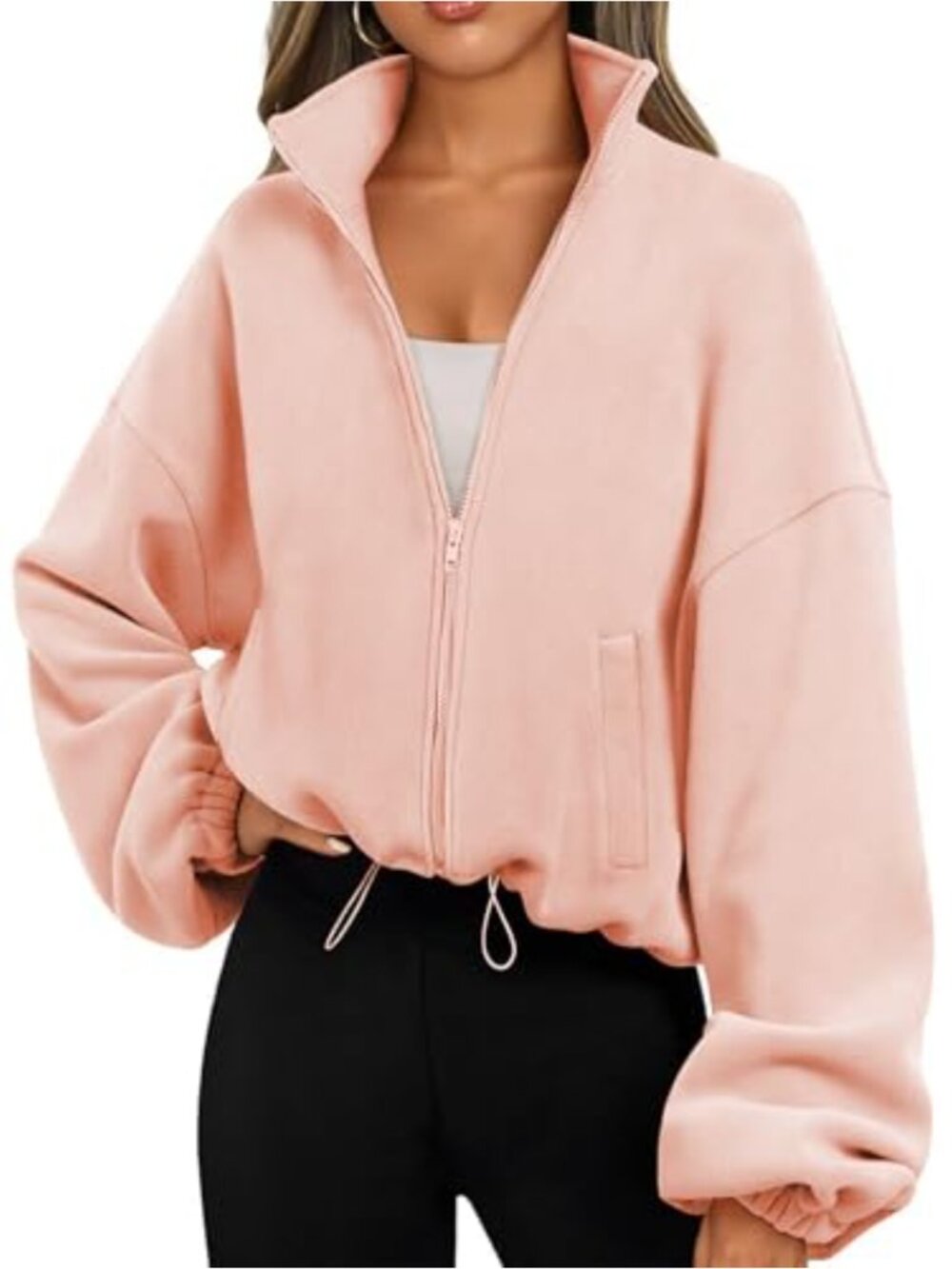 Famulily Women Zip Up Fleece Cropped Y2K Jacket Sweatshirt Oversized Long